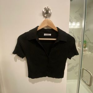 Urban Outfitters Lucca Ribbed Casual Preppy Crop Top Polo Sweater